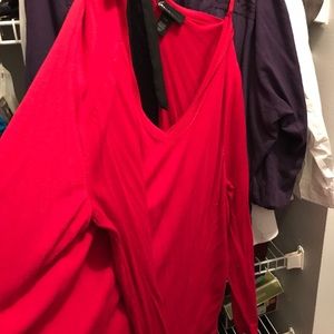 Red sweater tie across shoulder! Trendy